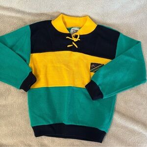 Kids Size 6 Vintage Sweater Pullover Color Block Lace Up Collar 80’s 90’s EUC